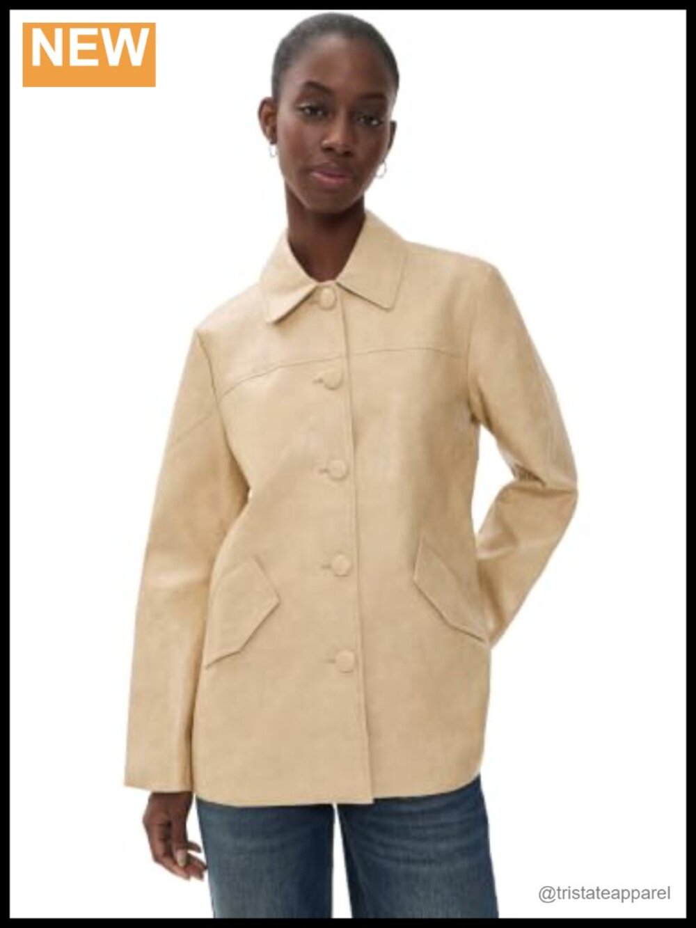 Women's Faux Leather Moto Jacket Long Sleeve Flap Pockets
